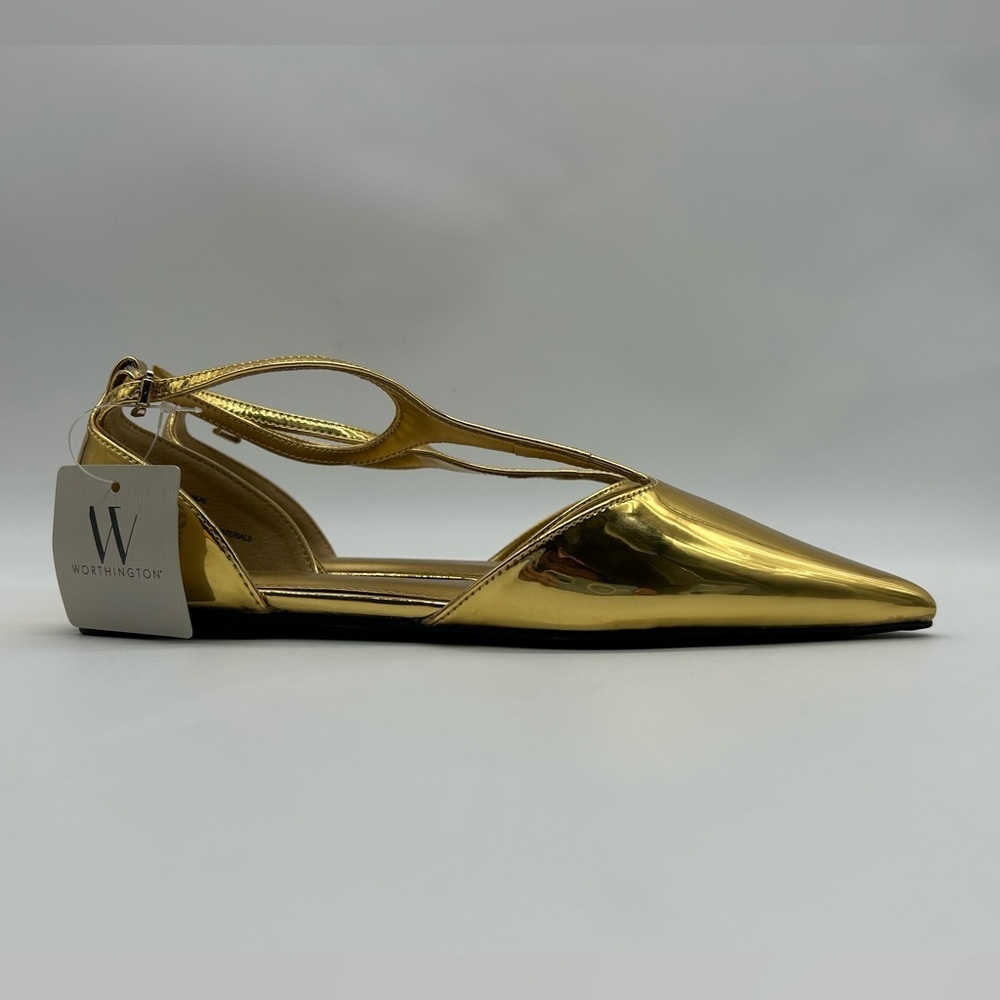 Worthington Kendie Metallic Gold Pointed Toe Flats | Size 7.5M | New with Tag - Picture 3 of 9
